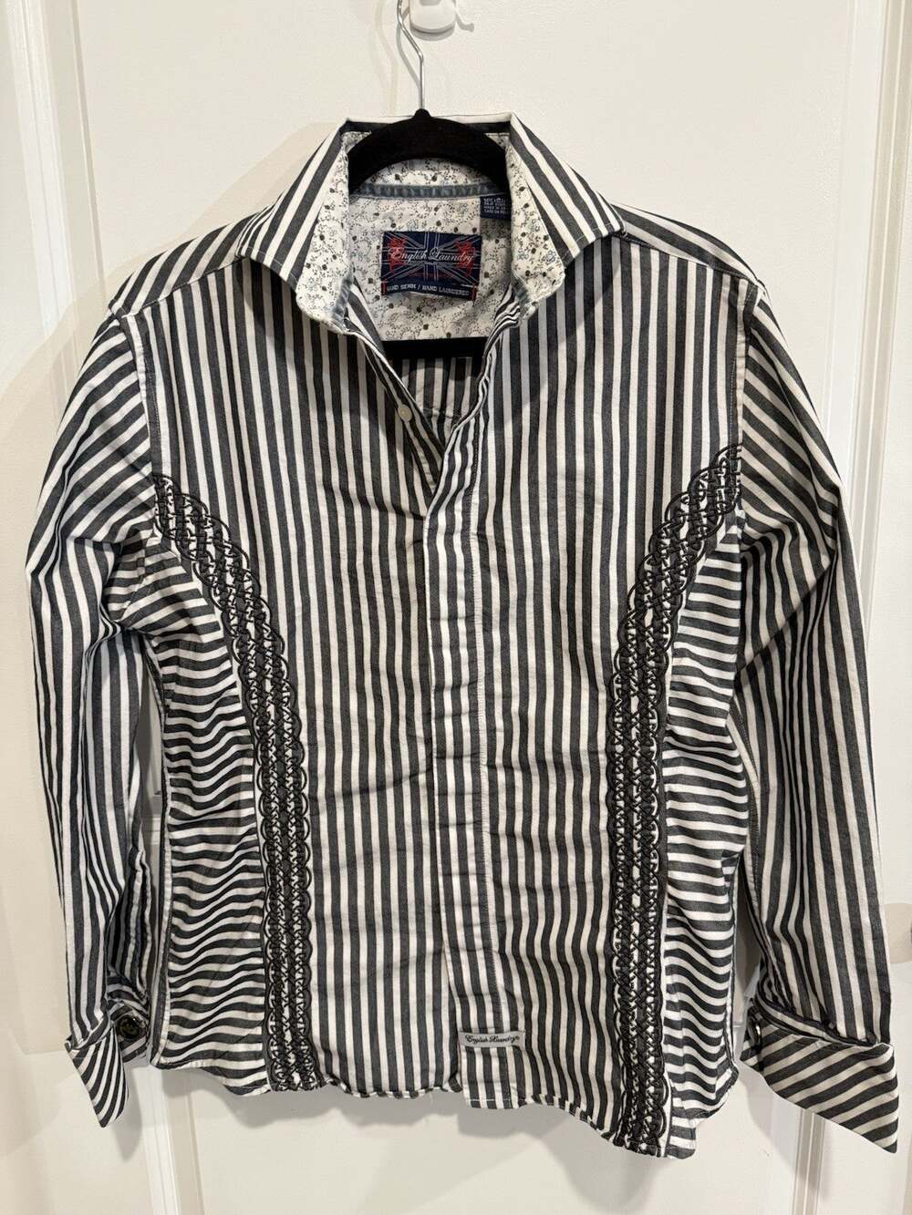 English Laundry Shirt Mens Sz S Striped Embroidered Dress Button Down Snap Wrist